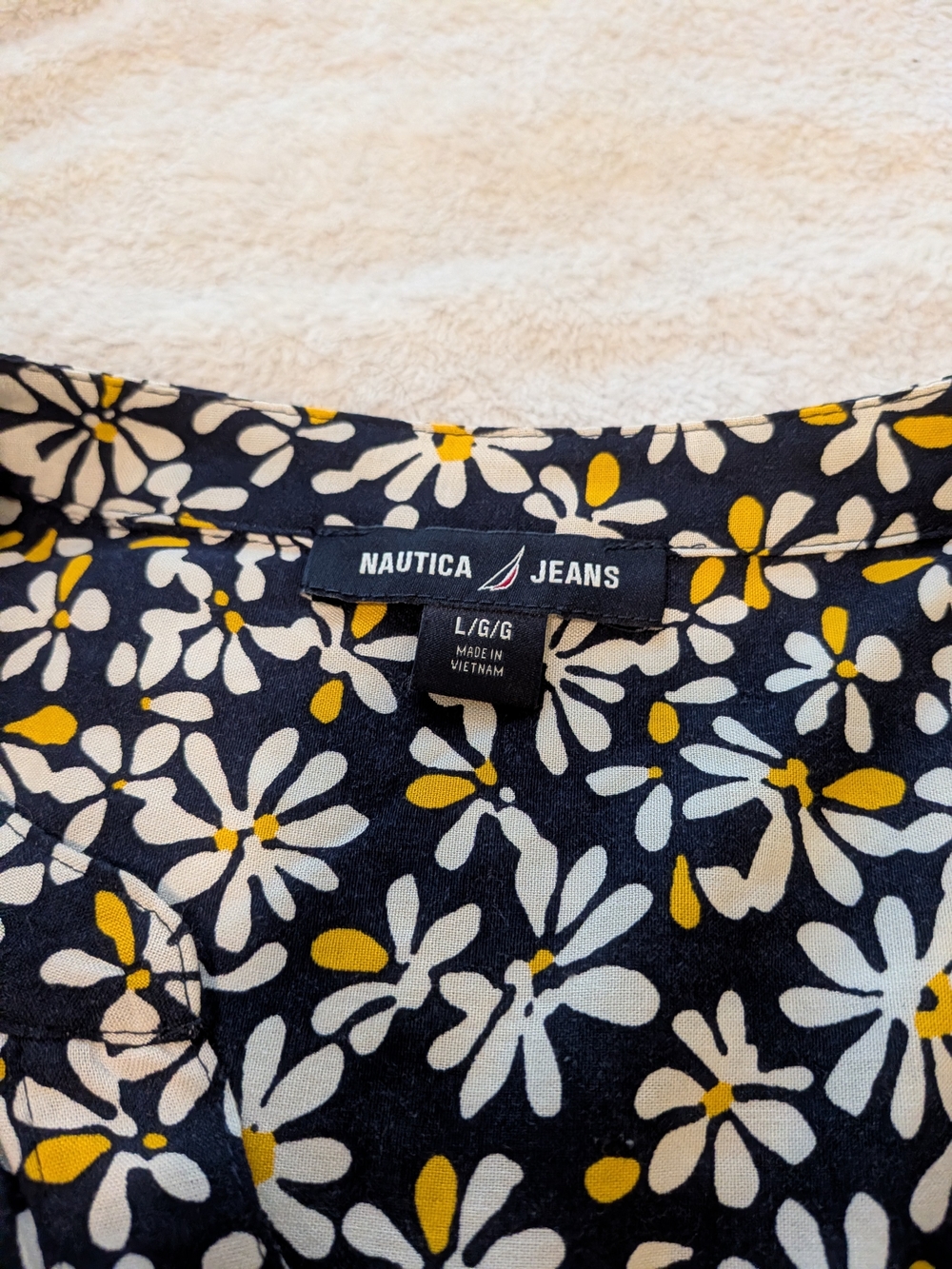 Nautica Navy Floral Blouse with White & Yellow Daisies